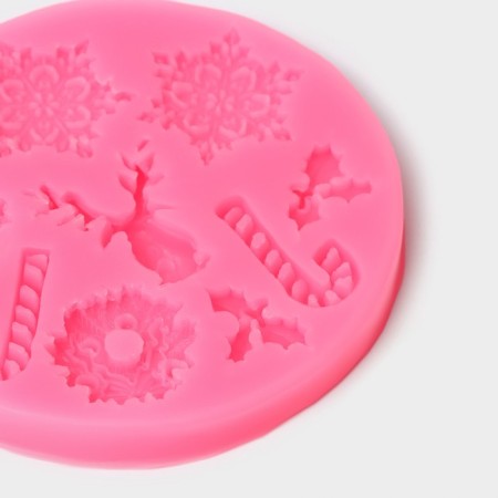 Mold "Snowflakes", silicone, d = 9.5 cm, pink color-2