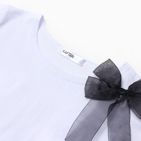 T-shirt Children's KAFTAN "Bow", p. 36 (134-140 cm), white/black-1
