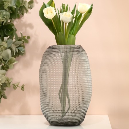 Crocus flower vase made of transparent black glass 30 x 20 x 20 cm-3