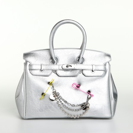 Women's bag on the Textura valve, small size, silver color