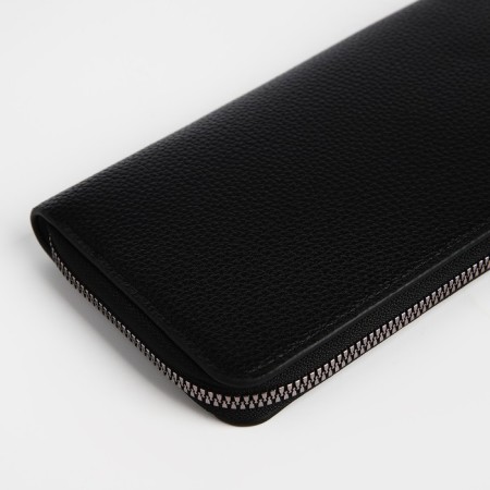 Male purse with zipper, department for bills, for maps, for coins, black color-2