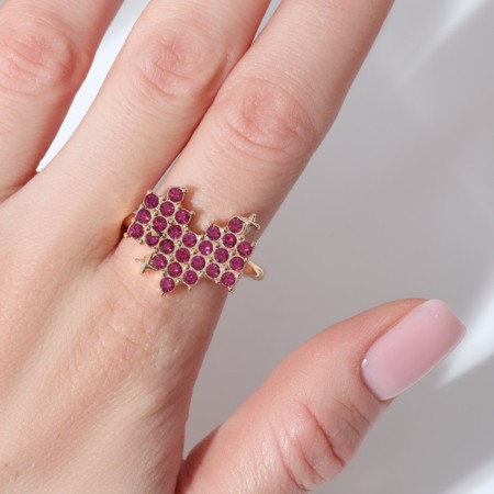 Ring "Heart" pixels, pink color in gold, dimensionless-2