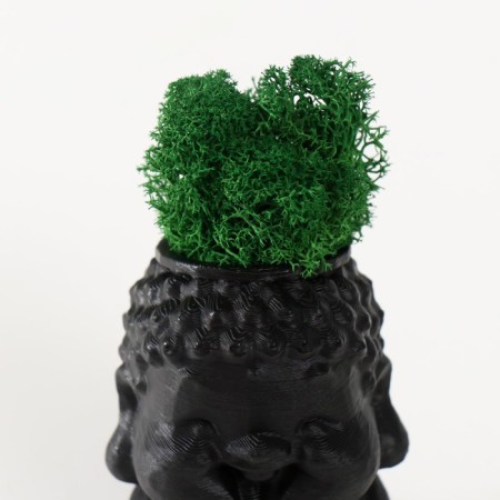 Concrete Kashpo "Buddha" 5.5x6.5x7cm black matte with moss (moss green stabilized)-4