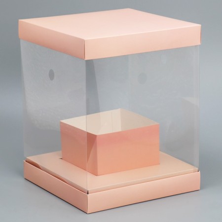 Gift box for flowers with a vase and PVC windows folding, packaging, peach, 23 x 30 x 23 cm-2
