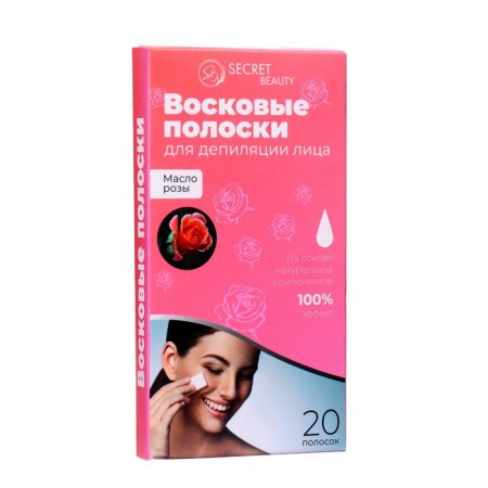 Secret Beauty wax strips for facial depilation, with rose oil, 20 pcs