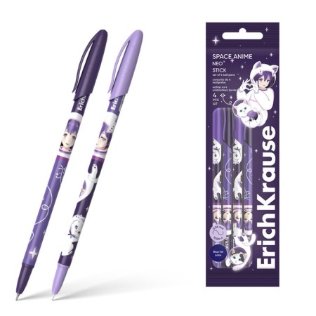 A set of ballpoint pens 4 pcs, erichkrause, "neo Stick Space Anime" node 0.7 mm color blue blue