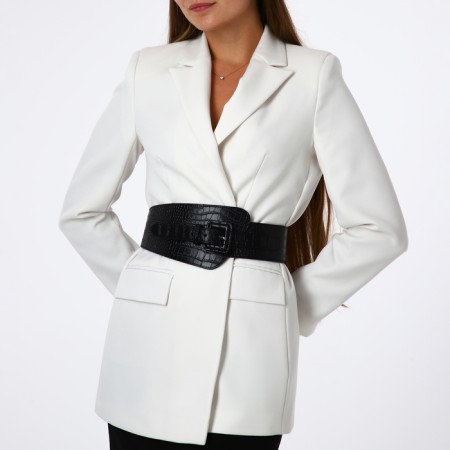 Women's belt, width 11 cm, leather buckle, black color