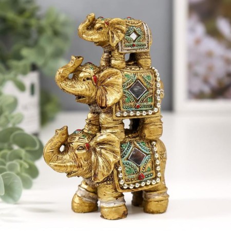 Souvenir polystone mirror inserts "3 elephants with beads on the ass" 12.5x9x4 cm-2