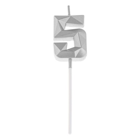 Candle in the cake on the skewer "Almaz", the number "5", silver, 4.8x2.6 cm-5