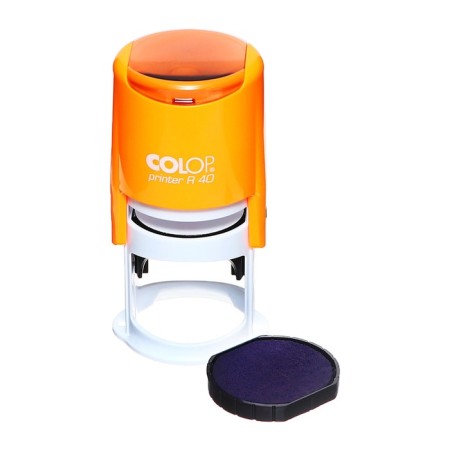 Equipment for round printing Automatic Colop Printer R40, diameter 41.5 mm, with a lid, orange neon case-2