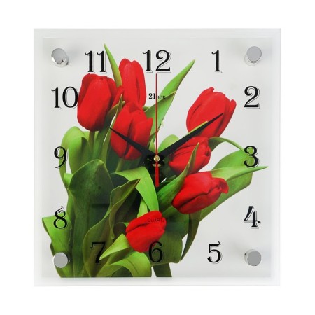 Wall watches: flowers, "tulips on a white background", 25 x 25 cm-2