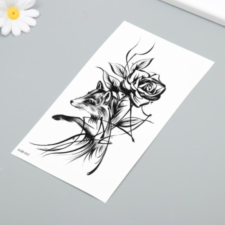 Tattoo on the body Black Fox and Rose 11.5x21 cm-1