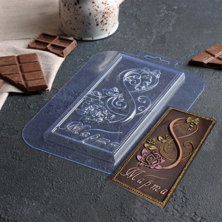 Form for chocolate and sweets plastic “Tiles March 8”, 21.5 × 14 × 0.6 cm, color transparent color