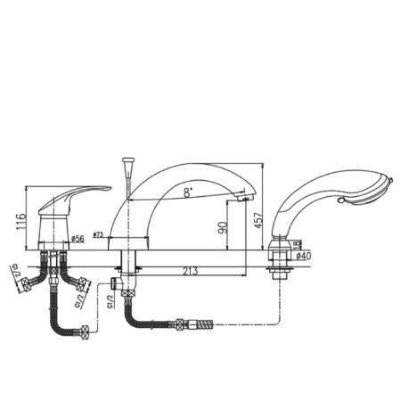 Bath mixer Haiba HB1121, cut, 3 holes, chrome-1