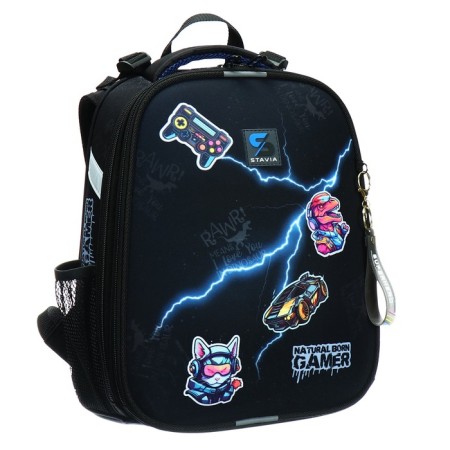 School backpack 38 x 30 x 16 cm, ergonomic back, Stavia "Gamer", black-1
