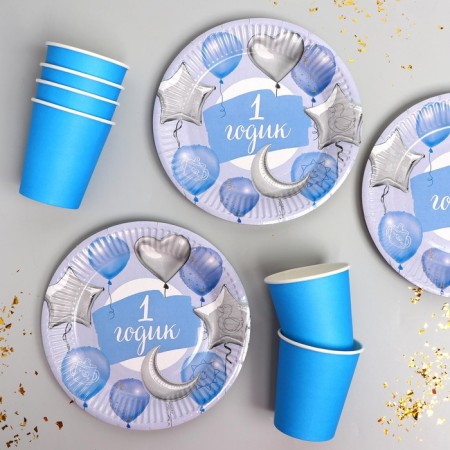 A set of paper utensils "1 year", 6 plates, 6 glasses-1