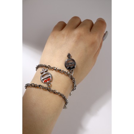 Bracelets "Demetrons" Men's female with dolphins, black and red color in silver, 17 size-8