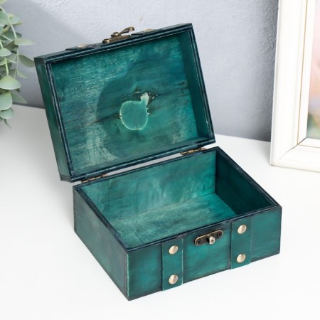 Casket wood chest "Alienora" with rivets, flat, green 15x11.5x7.5 cm-2
