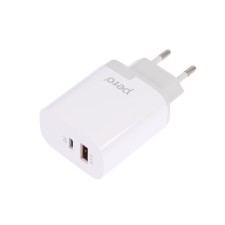 Сетевое зарядное устройство PERO TC05, USB, USB-C, 3 А, быстрая зарядка, белое