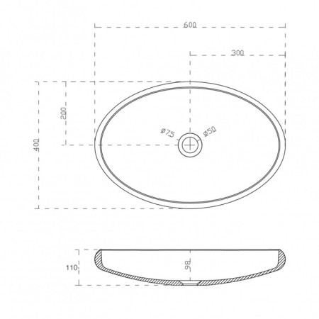ABBER STEIN AS2614 sink, invoice, 600x400x110 mm, artificial stone, white-2