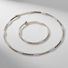 Set 2 objects “necklaces, bracelet” Noel, beads No. 4, white color in gold