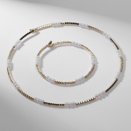 Set 2 objects “necklaces, bracelet” Noel, beads No. 4, white color in gold