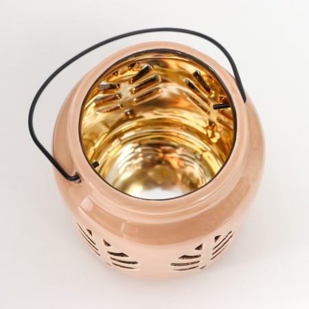 Ceramics candlestick for 1 candle "Lantern. Leaves" inside gold Mix 11.5x9.5x9.5 cm-6