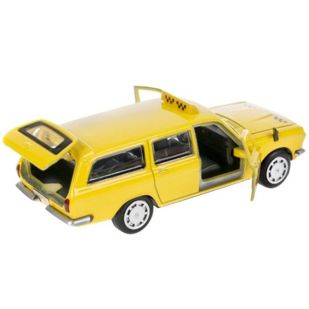 Metal GAZ-2402 Volga Taxi, 12 cm, doors and trunk open, yellow color-3