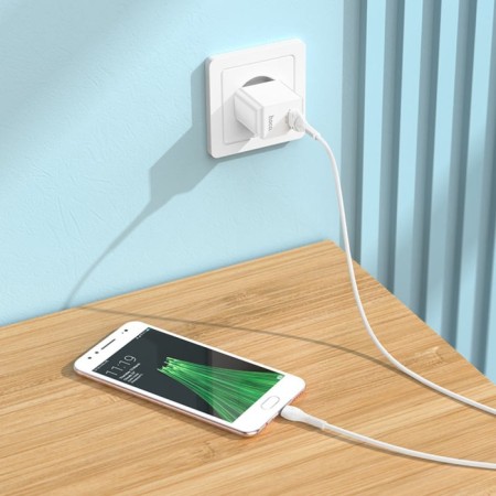 Network charger Hoco C98a, 1 USB, 18 W, QC, Micro USB -USB cable, 1 m, white-6