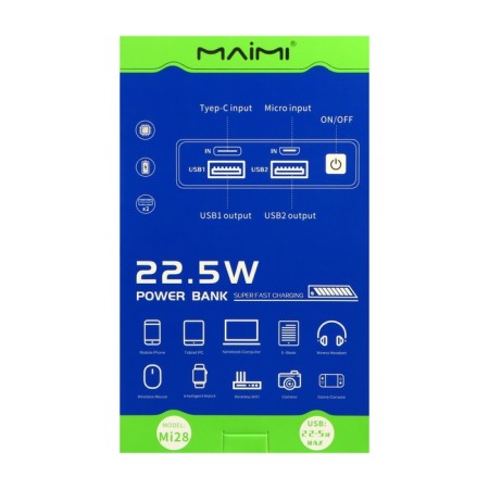 External Maimi Mi28, 10,000 mAh, 2 USB, Type-C, MicroUSB, 22.5 W, transparent-8
