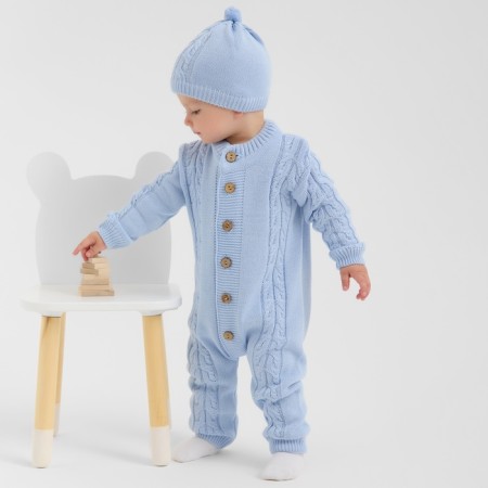 Combineson children with a hat knitted minaku, height 92-98, blue color-4