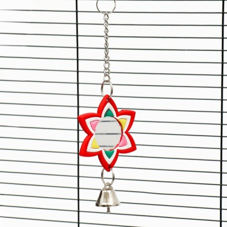 Toy - bird mirror "flower" with a bell, 20 x 7 cm-5