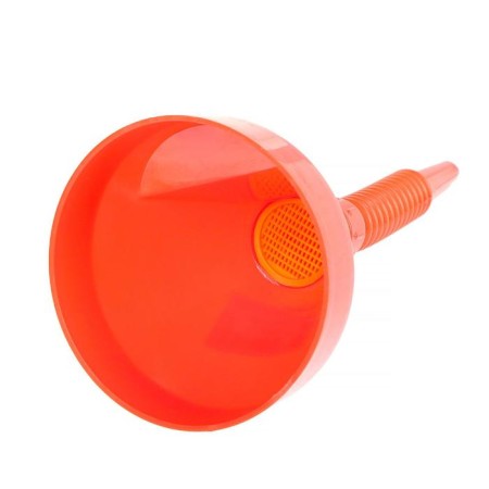 Funnel for fuel and lubricants top auto, with a net, collapsible, corrugation, d 13 cm, h nose 12.5 cm, red-1