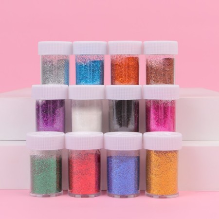 Sparkles for decor, small, 12 jars, multi -colored