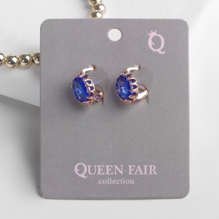 Earrings with rhinestones "Edel" oval lace, blue color in pink gold-2