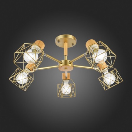 Ceiling EVOLUCE lamp. Sle110402-05. Stelitto. 5x40 watts, E27, 68x68x35 cm, golden color, light wood-4