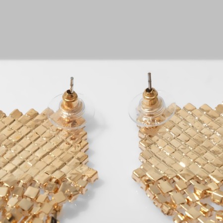 Hanging earrings with rhinestones "waterfall" rhombus, white color in gold, 17 cm-1