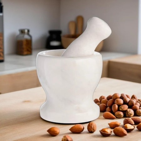 A mortar with a pestle made of stone is medium, 250 ml, white, in a box-4