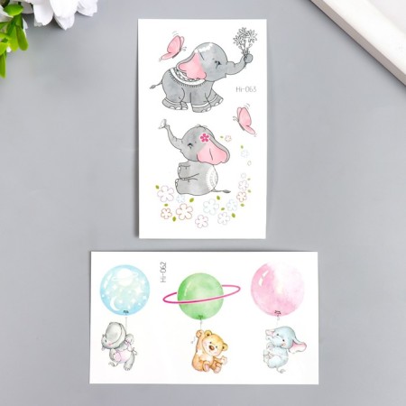 Tattoo on the body color phosphorus "animals on balls/elephants" mix 6x10.5 cm