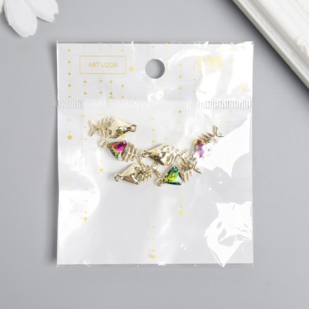 Decor for creativity metal, rhinestones "Skeleton of fish" gold 1x2 cm-2