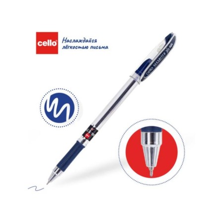 Balloon handle Cello Maxriter XS, node 0.7 mm, rubber emphasis, blue ink, transparent body-3