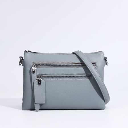 Cross-Bodi Bag on a zipper, 3 external pockets, the color of a gray-blue