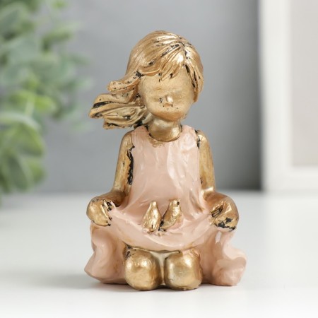 Souvenir Polystone "Baby in a pink dress with sparrow in the hem" 7.5x4x4x5 cm