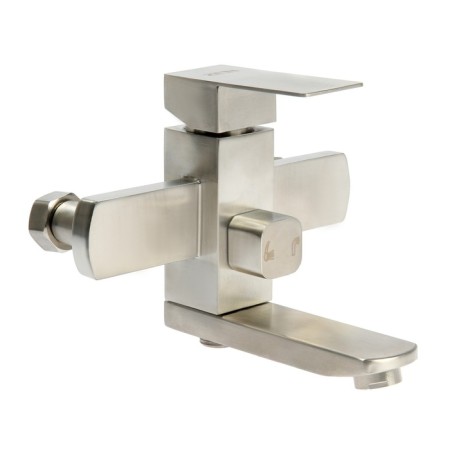 Zein bath mixer, square, short surge, with a shower set, stainless steel. Steel, satin-5