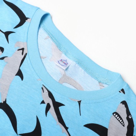 Pajamas for boys, blue color/sharks, height 134 cm-1