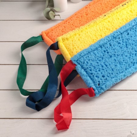 Body sponge hard "bath scrub", 37 × 12 cm, color mix-4