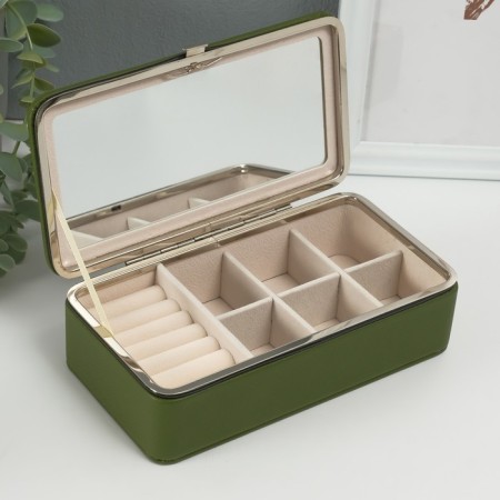Casket leatherette for jewelry "shallow ripples" olive 10x18x6 cm-1