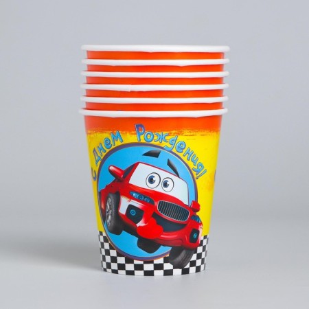 A one -time paper glass "Happy Birthday" machine, 250 ml. (set 6 pcs)-1