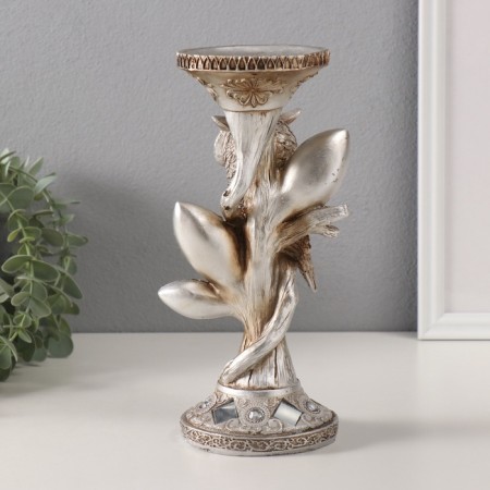 Polystone candlestick for 1 candle "Owl on a tree with mirror leaves" 11.5x9x24.2 cm-2