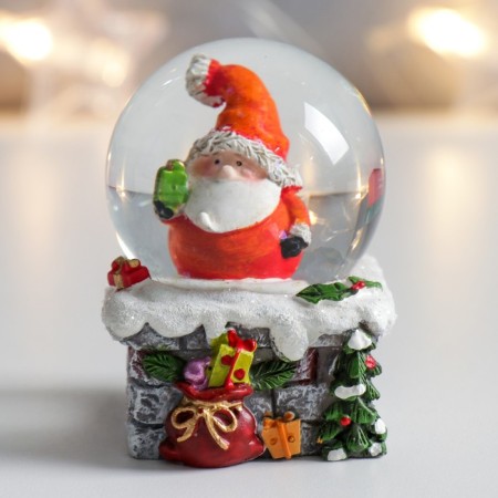 Souvenir Polystone Water Ball "Santa Morozik with a gift on the pipe" 4.5x4x4x6.5 cm